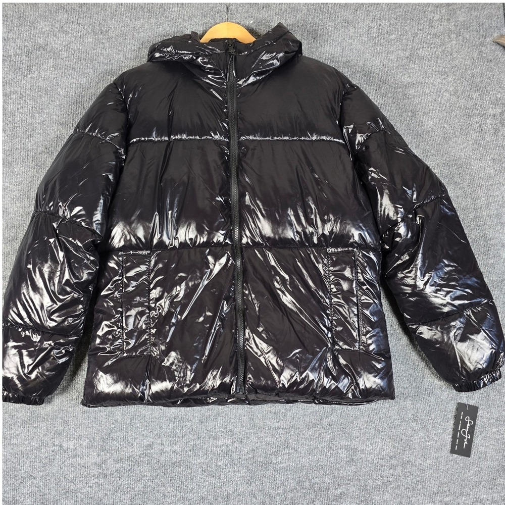 Sean John Mens Black High Shine Hooded‎ Puffer Jacket Style Size Large